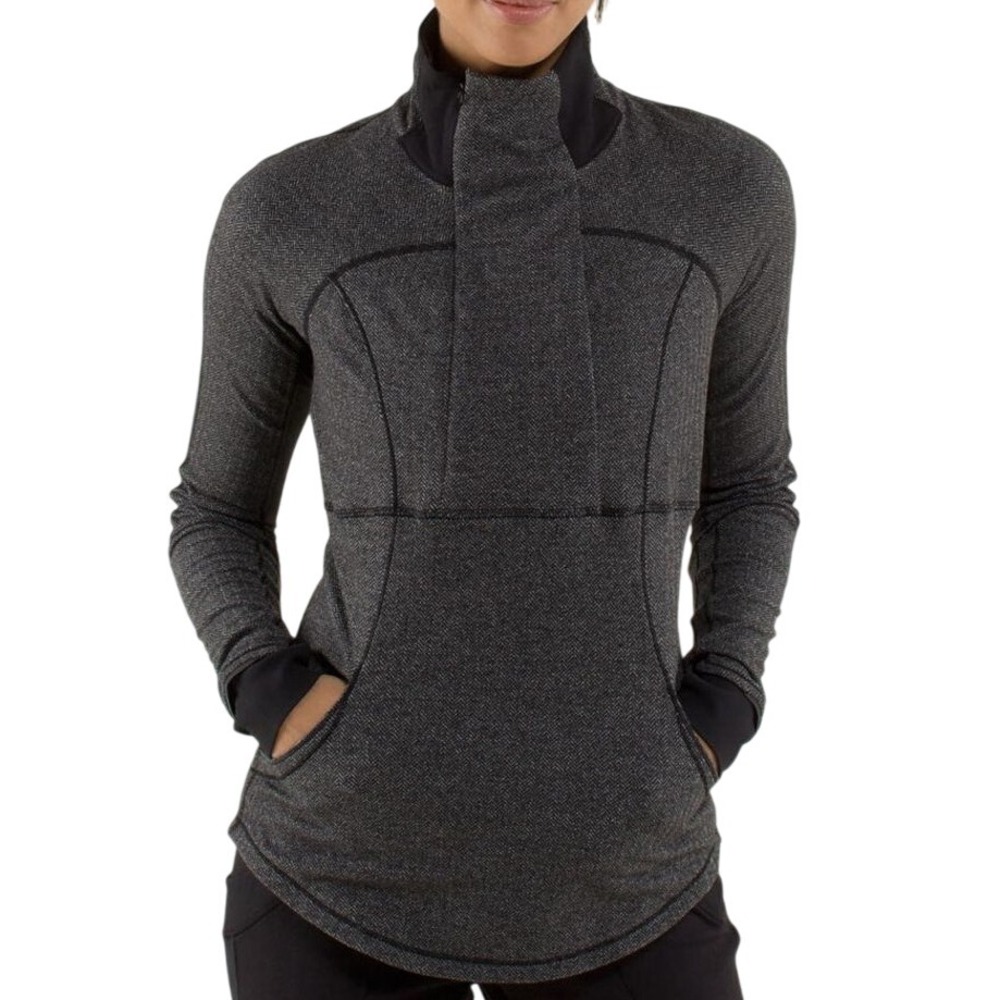 Lululemon Define Mock Neck Pullover Herringbone Gray‎ Size 6